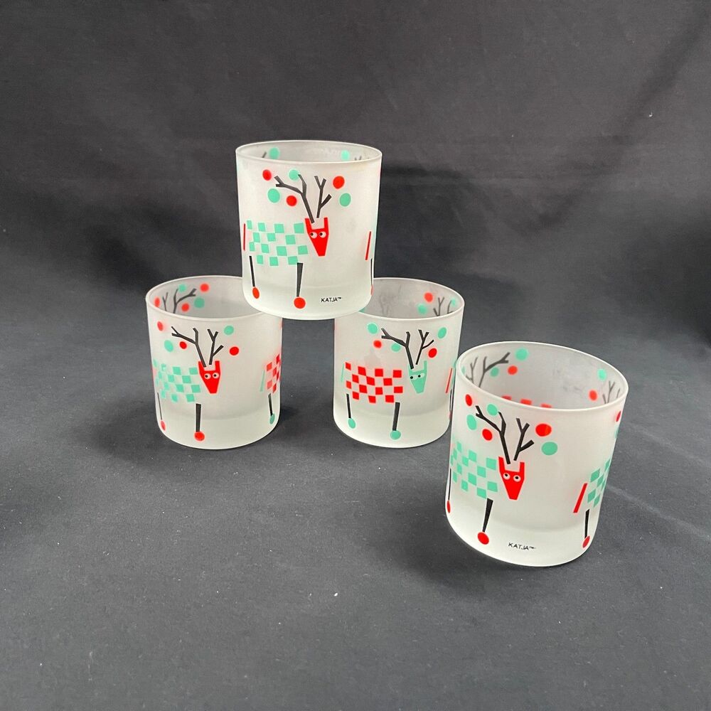 Katja Towle Frosted Reindeer Christmas Glasses Set of 4 Low Ball
